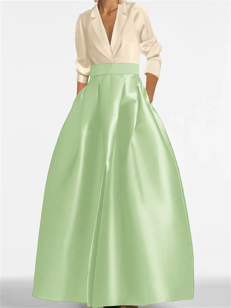 V-Neck A-Line Princess Gown with Long Sleeves and Pockets for the Mother of the Bride-LLELLA