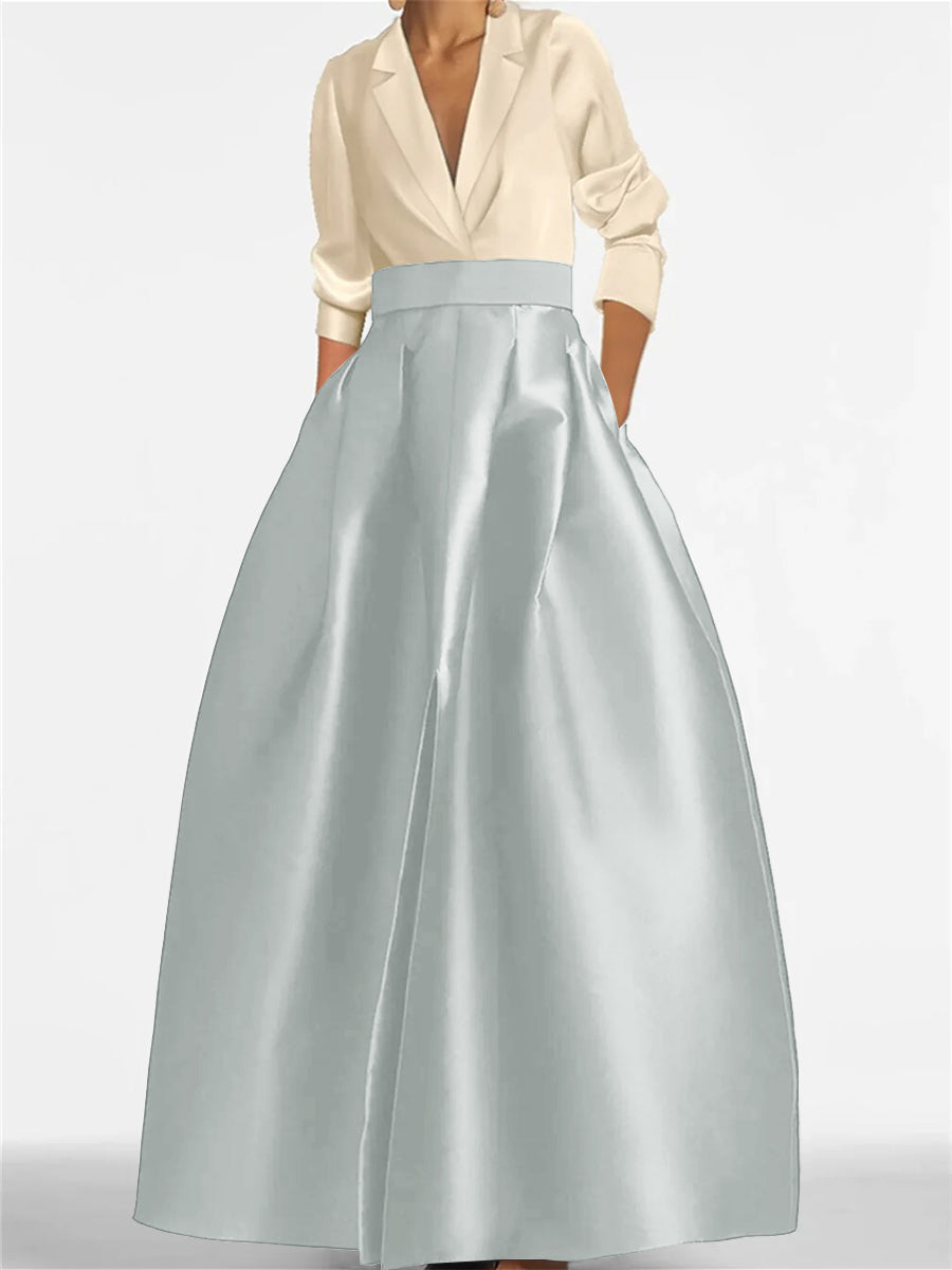 V-Neck A-Line Princess Gown with Long Sleeves and Pockets for the Mother of the Bride-LLELLA