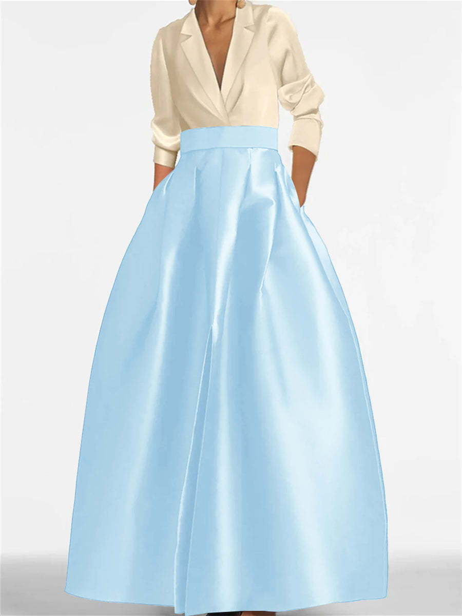 V-Neck A-Line Princess Gown with Long Sleeves and Pockets for the Mother of the Bride-LLELLA