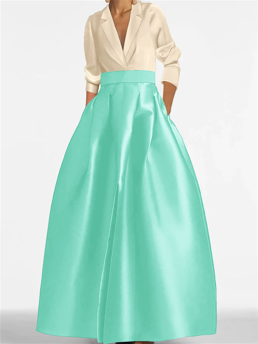 V-Neck A-Line Princess Gown with Long Sleeves and Pockets for the Mother of the Bride-LLELLA