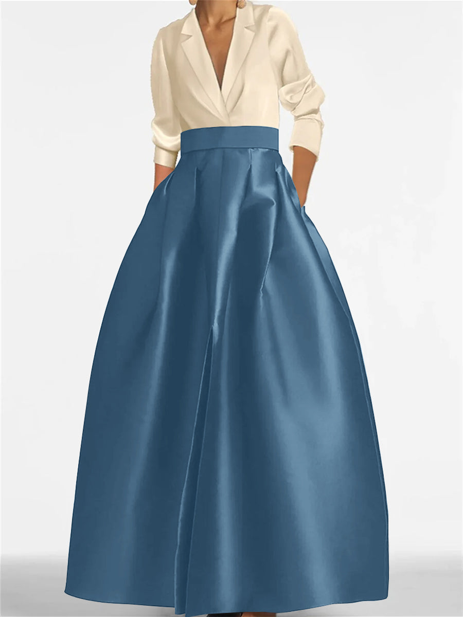 V-Neck A-Line Princess Gown with Long Sleeves and Pockets for the Mother of the Bride-LLELLA