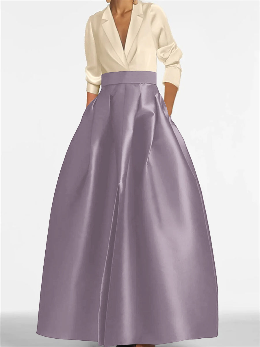V-Neck A-Line Princess Gown with Long Sleeves and Pockets for the Mother of the Bride-LLELLA