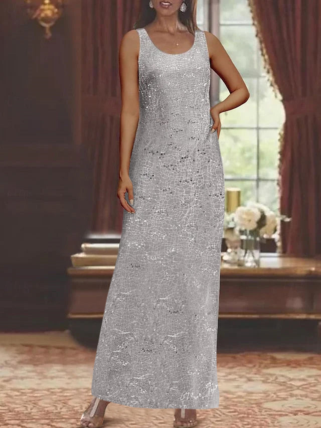 Ankle-length Chiffon Mother of the Bride Dress with Sequins and Jacket-LLELLA