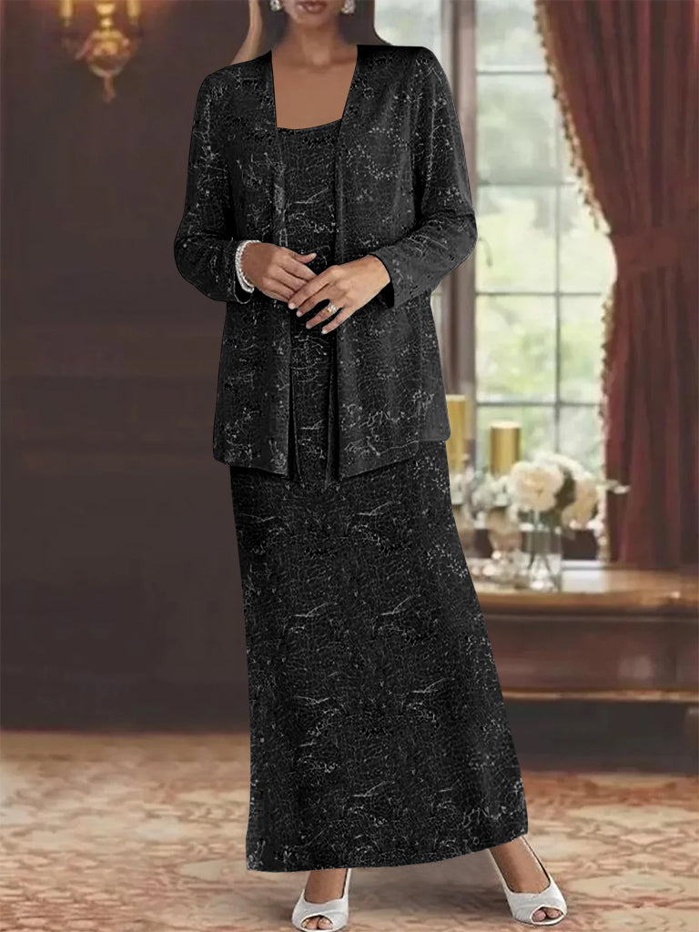 Ankle-length Chiffon Mother of the Bride Dress with Sequins and Jacket-LLELLA