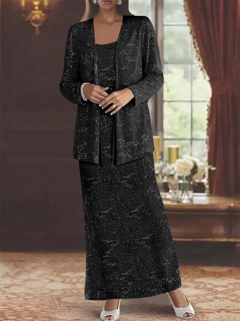 Ankle-length Chiffon Mother of the Bride Dress with Sequins and Jacket-LLELLA