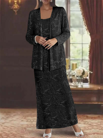 Ankle-length Chiffon Mother of the Bride Dress with Sequins and Jacket-LLELLA