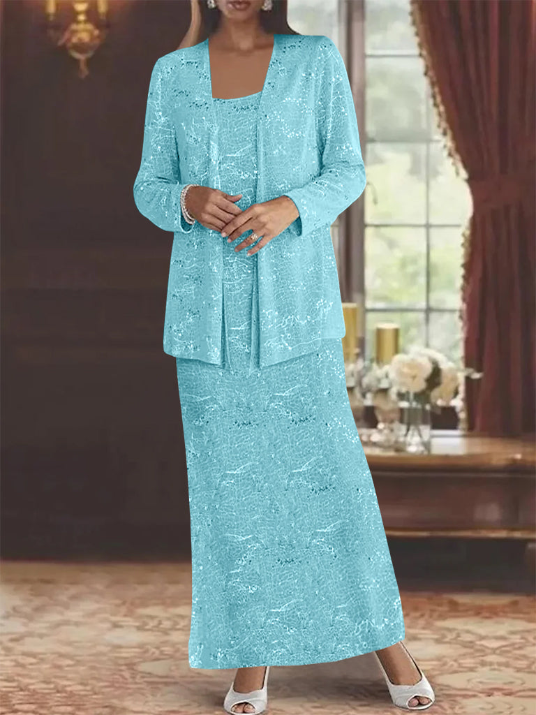 Ankle-length Chiffon Mother of the Bride Dress with Sequins and Jacket-LLELLA