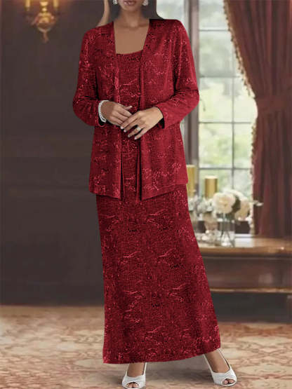 Ankle-length Chiffon Mother of the Bride Dress with Sequins and Jacket-LLELLA