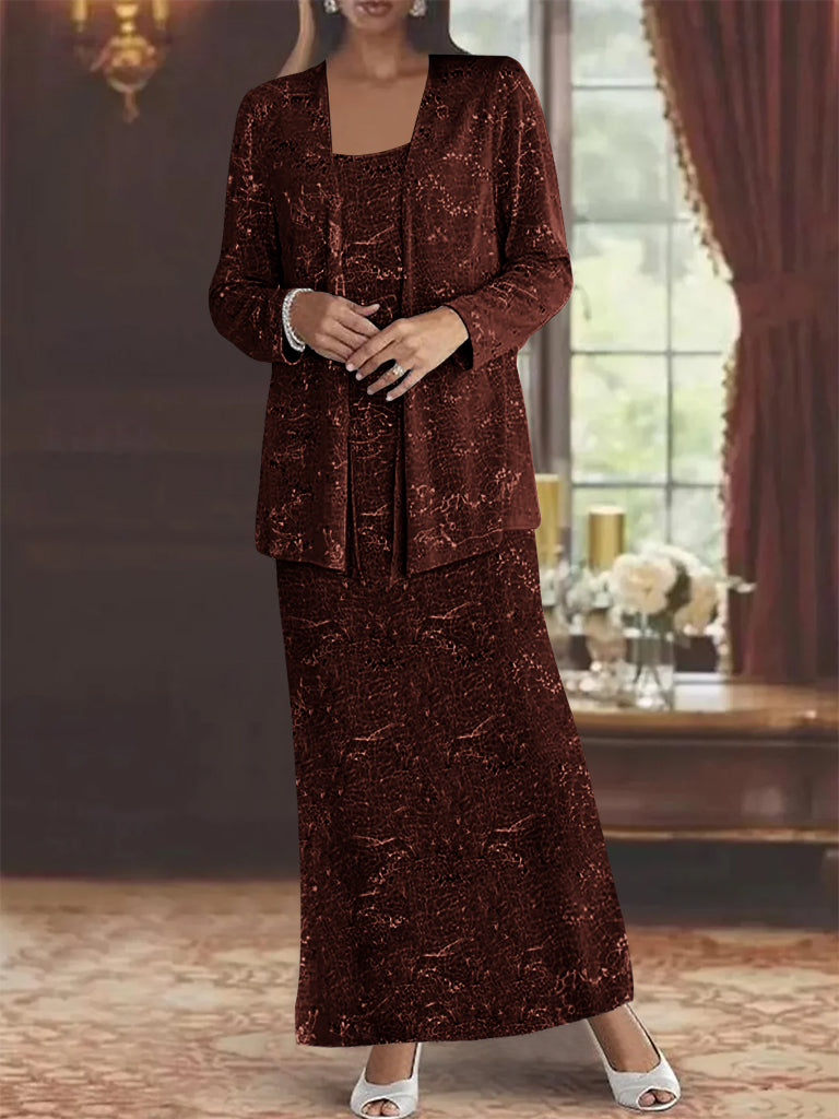 Ankle-length Chiffon Mother of the Bride Dress with Sequins and Jacket-LLELLA
