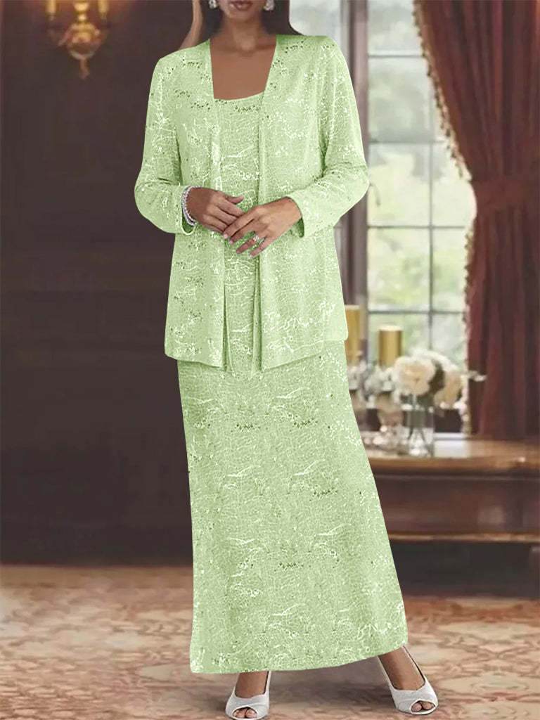 Ankle-length Chiffon Mother of the Bride Dress with Sequins and Jacket-LLELLA