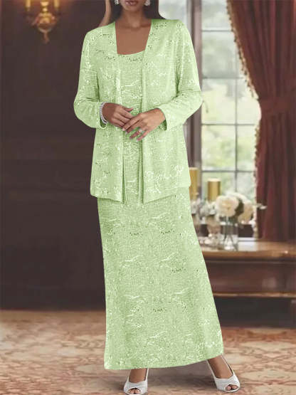 Ankle-length Chiffon Mother of the Bride Dress with Sequins and Jacket-LLELLA