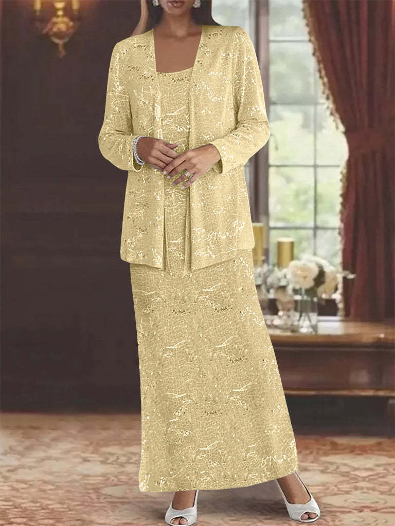 Ankle-length Chiffon Mother of the Bride Dress with Sequins and Jacket-LLELLA
