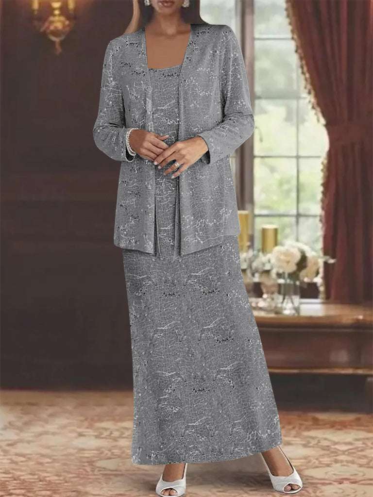 Ankle-length Chiffon Mother of the Bride Dress with Sequins and Jacket-LLELLA