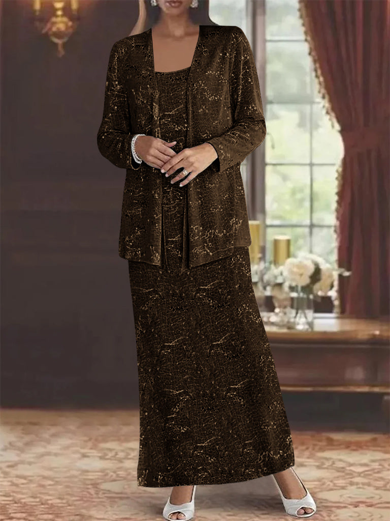Ankle-length Chiffon Mother of the Bride Dress with Sequins and Jacket-LLELLA