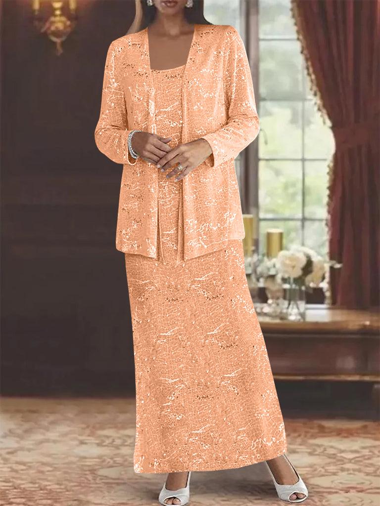 Ankle-length Chiffon Mother of the Bride Dress with Sequins and Jacket-LLELLA