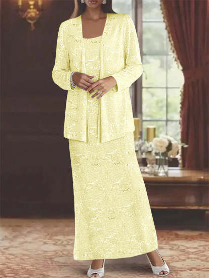 Ankle-length Chiffon Mother of the Bride Dress with Sequins and Jacket-LLELLA