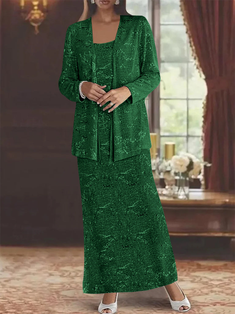 Ankle-length Chiffon Mother of the Bride Dress with Sequins and Jacket-LLELLA
