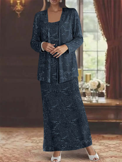 Ankle-length Chiffon Mother of the Bride Dress with Sequins and Jacket-LLELLA