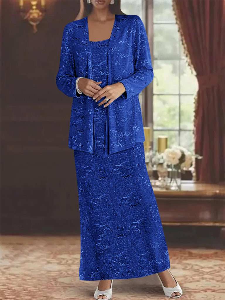 Ankle-length Chiffon Mother of the Bride Dress with Sequins and Jacket-LLELLA