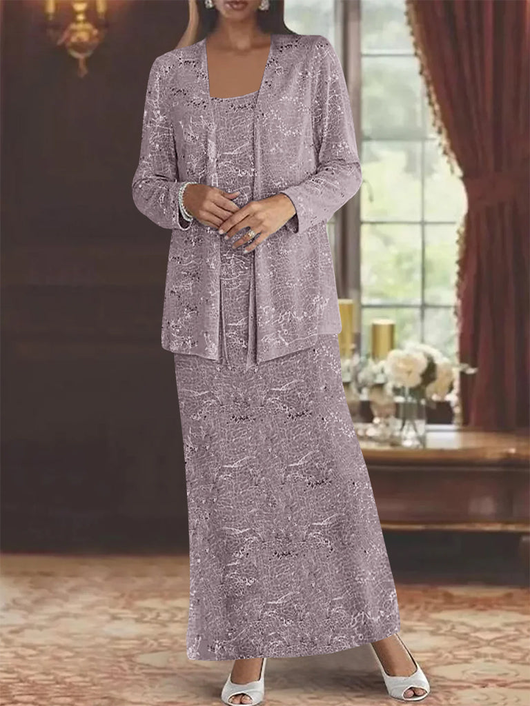 Ankle-length Chiffon Mother of the Bride Dress with Sequins and Jacket-LLELLA
