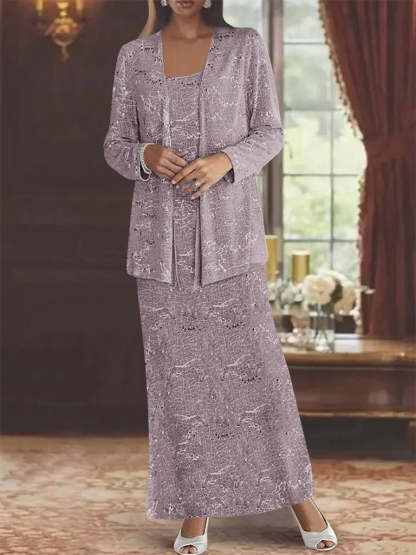 Ankle-length Chiffon Mother of the Bride Dress with Sequins and Jacket-LLELLA