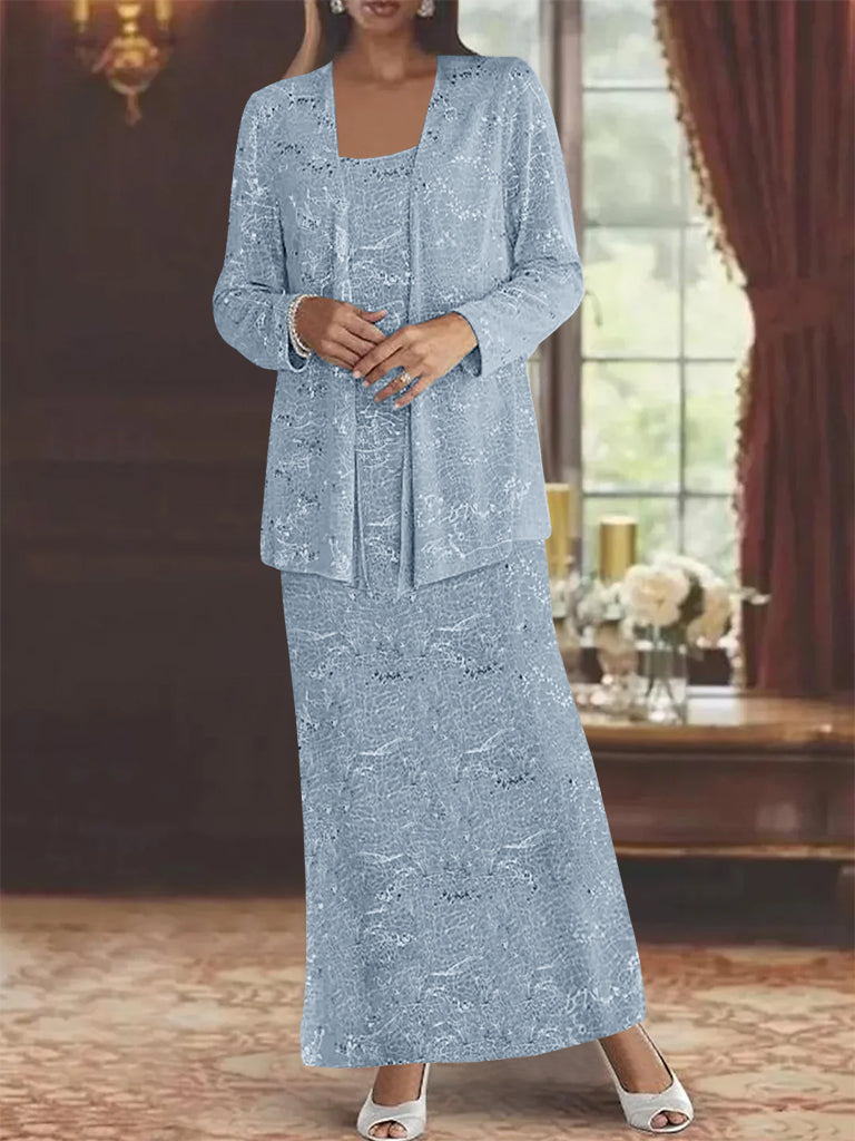 Ankle-length Chiffon Mother of the Bride Dress with Sequins and Jacket-LLELLA