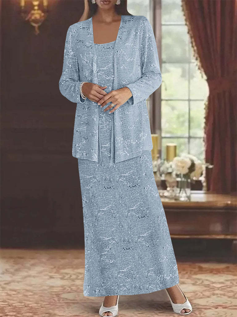 Ankle-length Chiffon Mother of the Bride Dress with Sequins and Jacket-LLELLA