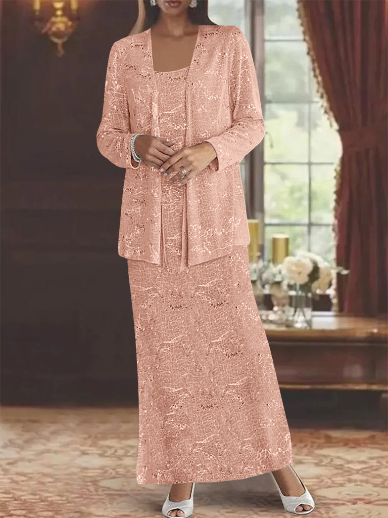 Ankle-length Chiffon Mother of the Bride Dress with Sequins and Jacket-LLELLA