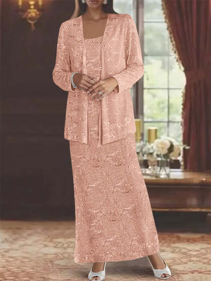 Ankle-length Chiffon Mother of the Bride Dress with Sequins and Jacket-LLELLA