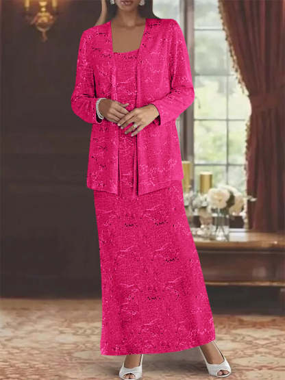 Ankle-length Chiffon Mother of the Bride Dress with Sequins and Jacket-LLELLA