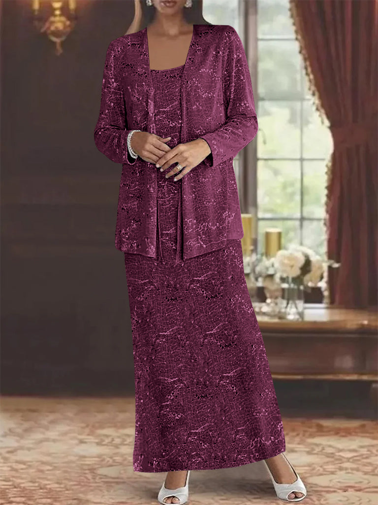 Ankle-length Chiffon Mother of the Bride Dress with Sequins and Jacket-LLELLA