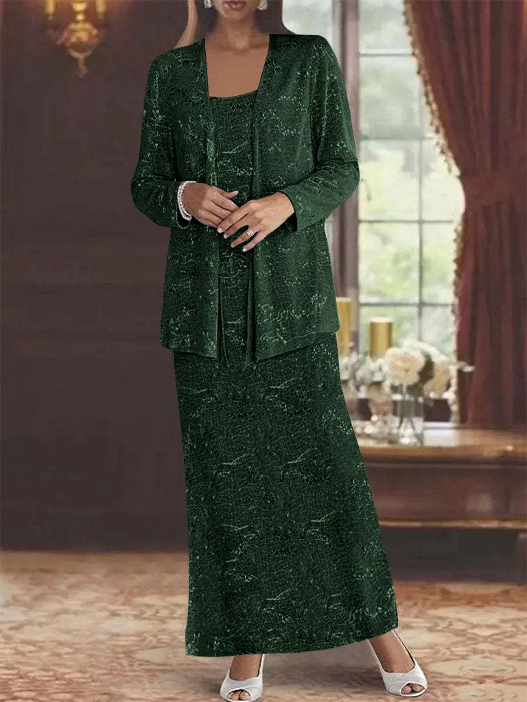 Ankle-length Chiffon Mother of the Bride Dress with Sequins and Jacket-LLELLA