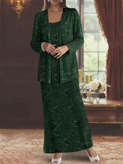Ankle-length Chiffon Mother of the Bride Dress with Sequins and Jacket-LLELLA