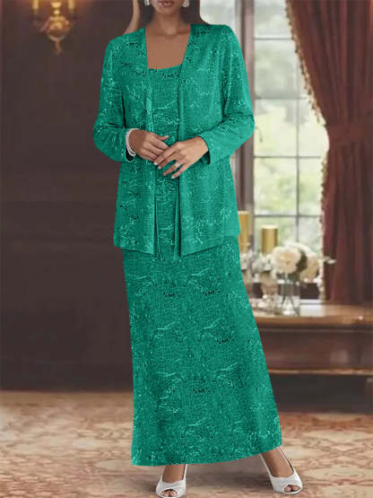 Ankle-length Chiffon Mother of the Bride Dress with Sequins and Jacket-LLELLA
