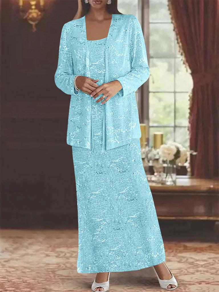 Ankle-length Chiffon Mother of the Bride Dress with Sequins and Jacket-LLELLA