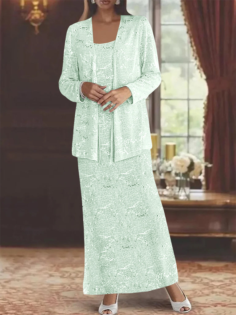Ankle-length Chiffon Mother of the Bride Dress with Sequins and Jacket-LLELLA