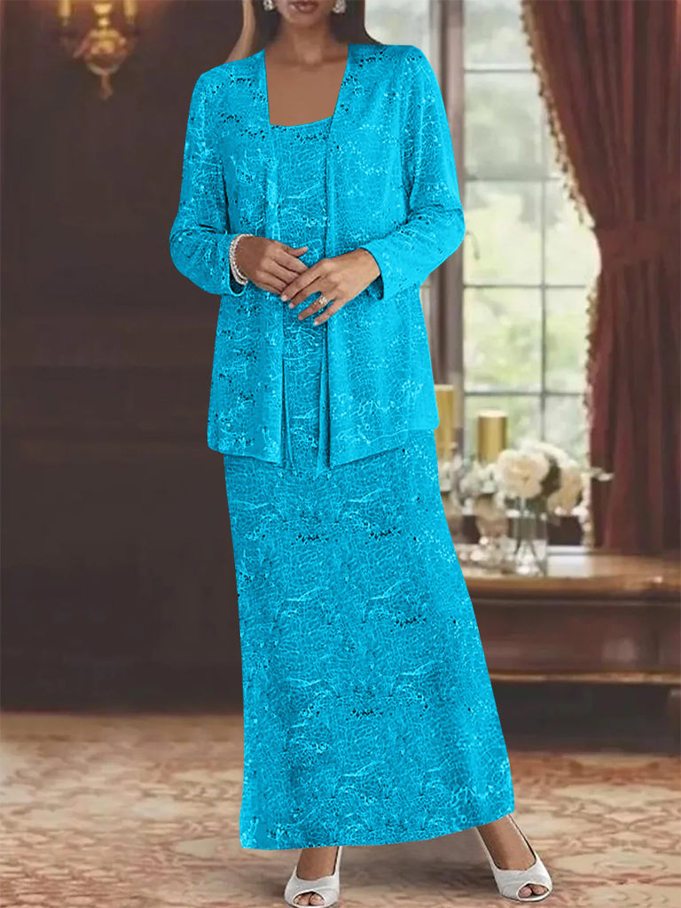 Ankle-length Chiffon Mother of the Bride Dress with Sequins and Jacket-LLELLA
