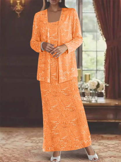 Ankle-length Chiffon Mother of the Bride Dress with Sequins and Jacket-LLELLA