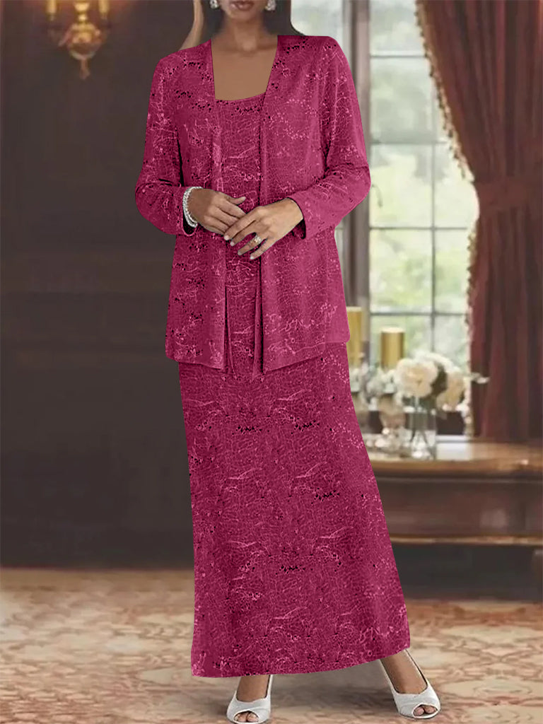Ankle-length Chiffon Mother of the Bride Dress with Sequins and Jacket-LLELLA