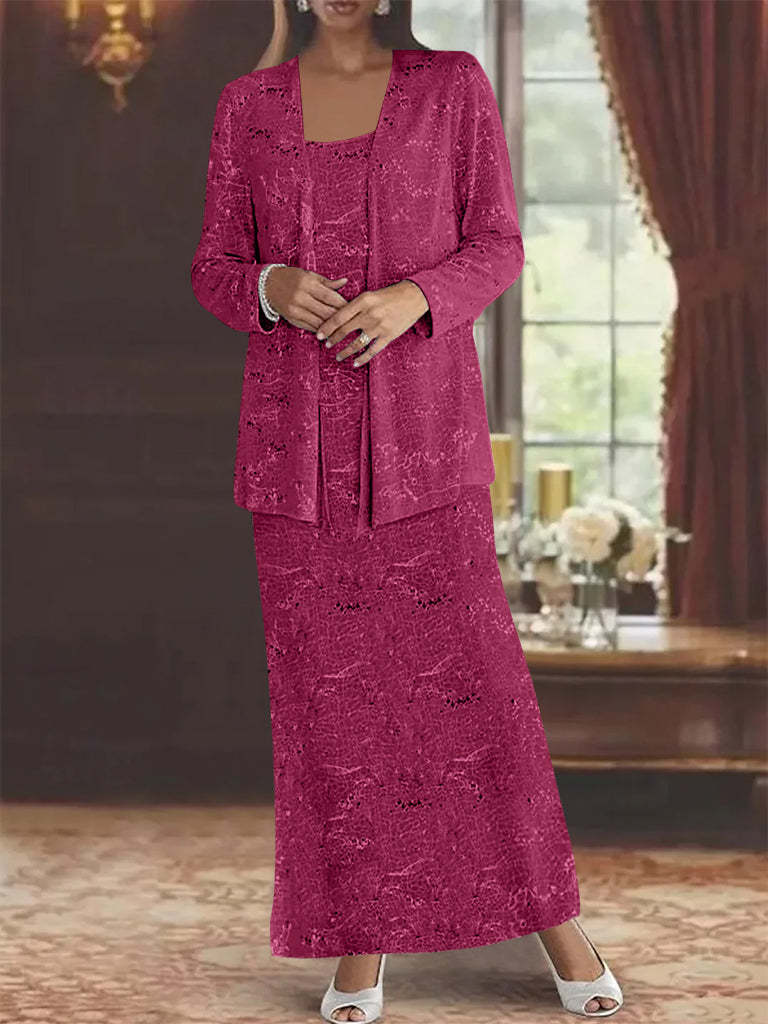 Ankle-length Chiffon Mother of the Bride Dress with Sequins and Jacket-LLELLA