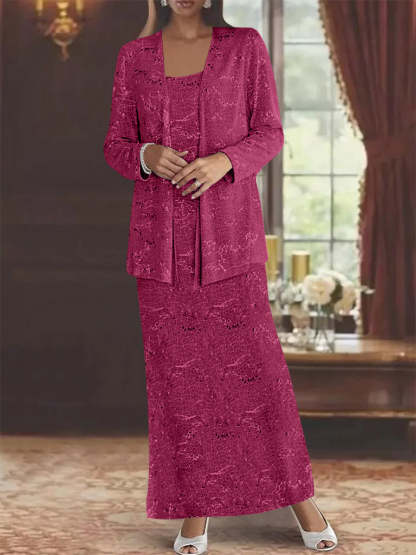 Ankle-length Chiffon Mother of the Bride Dress with Sequins and Jacket-LLELLA