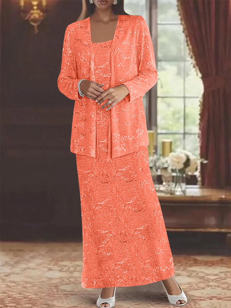 Ankle-length Chiffon Mother of the Bride Dress with Sequins and Jacket-LLELLA