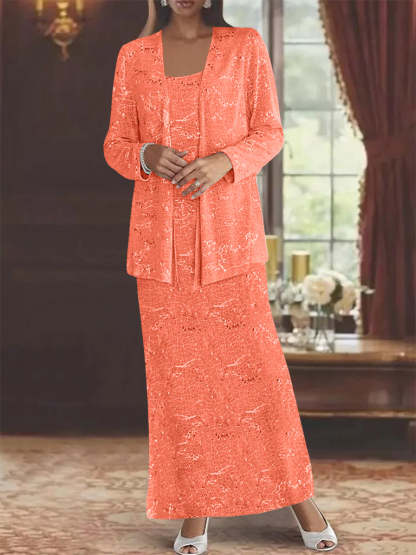 Ankle-length Chiffon Mother of the Bride Dress with Sequins and Jacket-LLELLA