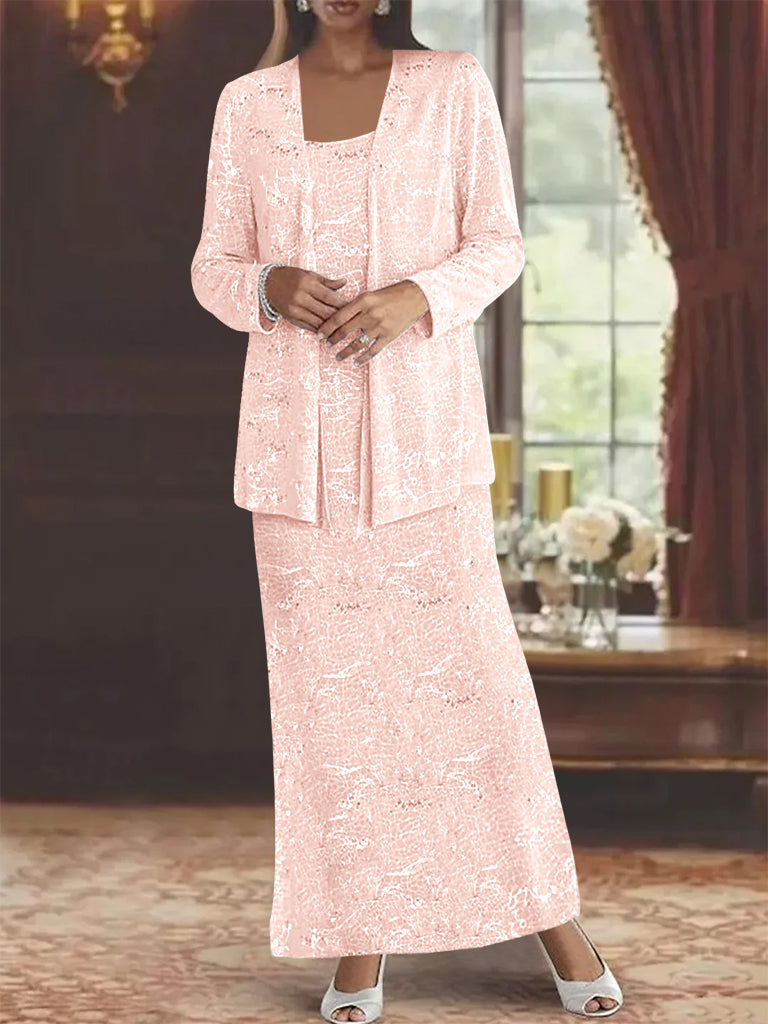 Ankle-length Chiffon Mother of the Bride Dress with Sequins and Jacket-LLELLA