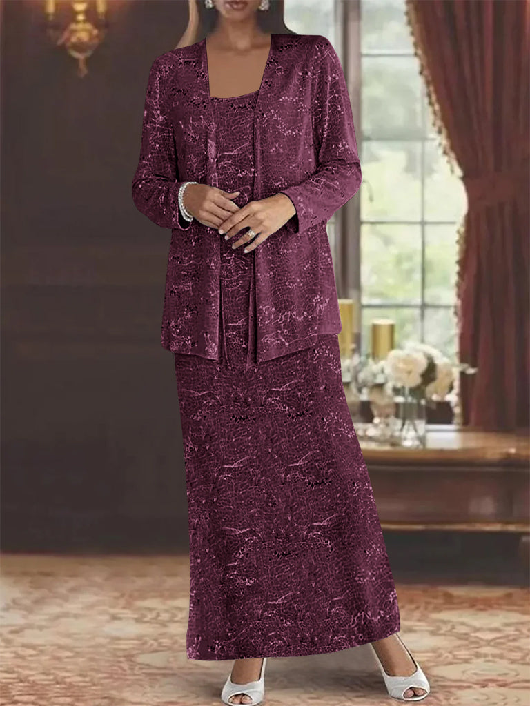 Ankle-length Chiffon Mother of the Bride Dress with Sequins and Jacket-LLELLA
