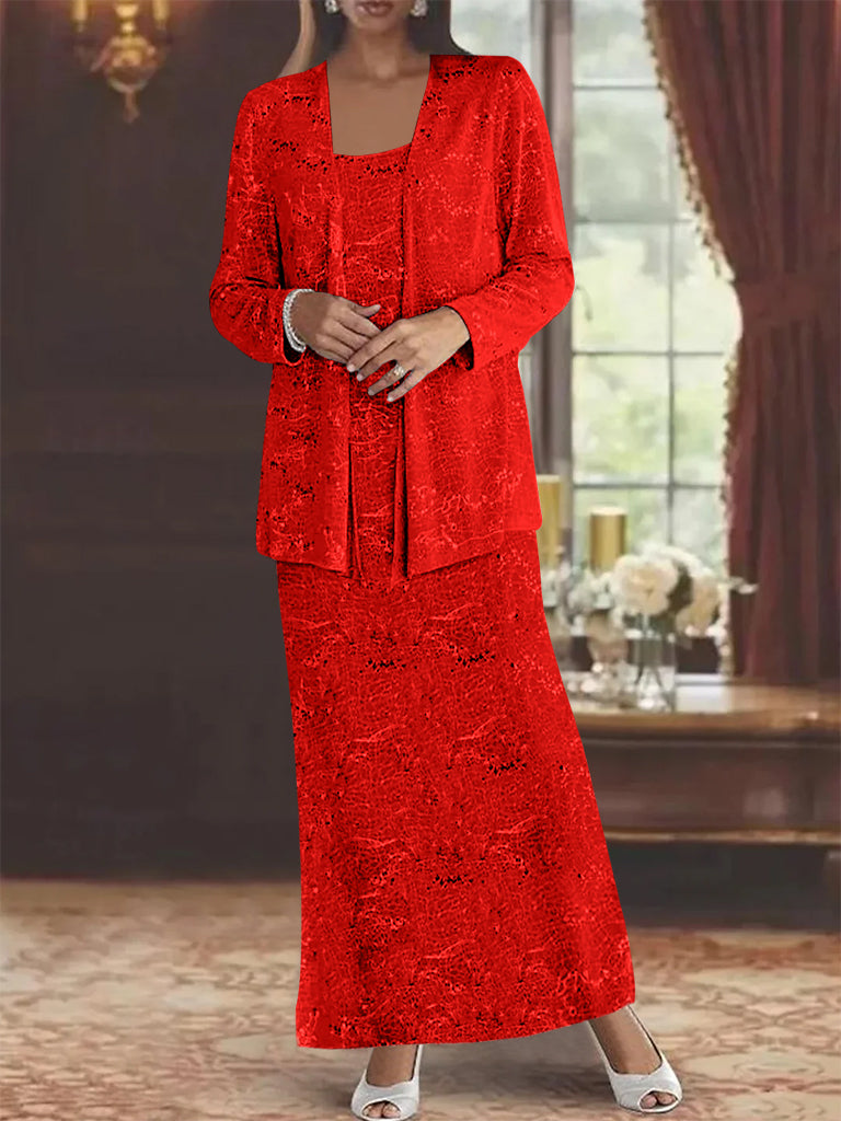 Ankle-length Chiffon Mother of the Bride Dress with Sequins and Jacket-LLELLA