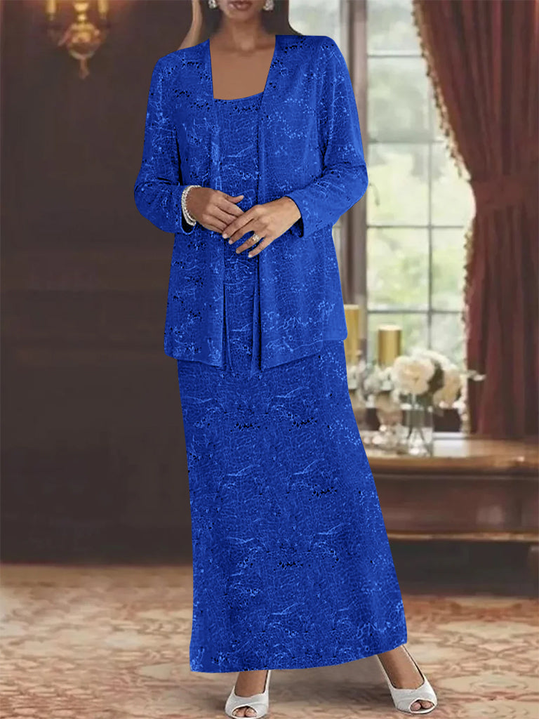 Ankle-length Chiffon Mother of the Bride Dress with Sequins and Jacket-LLELLA