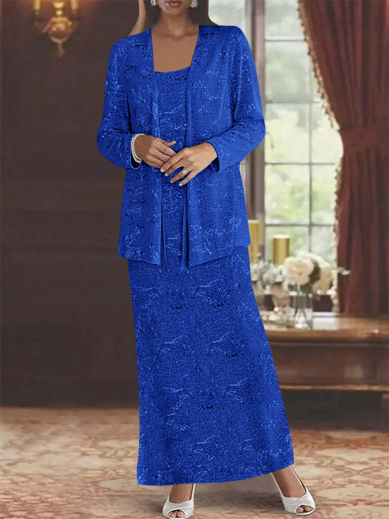 Ankle-length Chiffon Mother of the Bride Dress with Sequins and Jacket-LLELLA
