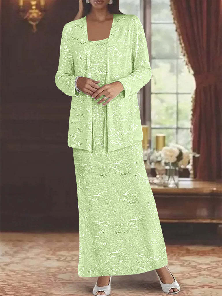 Ankle-length Chiffon Mother of the Bride Dress with Sequins and Jacket-LLELLA