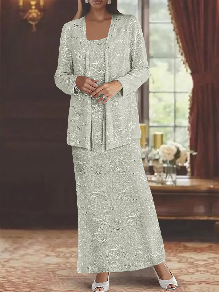 Ankle-length Chiffon Mother of the Bride Dress with Sequins and Jacket-LLELLA